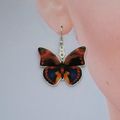 Boucles d'oreilles en bois, cloisonné émail en forme de papillon