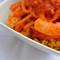 Crevettes et cabillaud aigre-doux, riz au citron