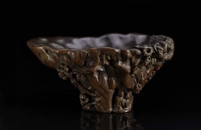 Rhinoceros Horn Cup with Red Cliff Pattern in High Relief, Ming dynasty (1368-1644)