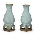 A pair of small Junyao blue-glazed vases, Jin-Yuan dynasty 