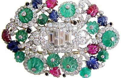 Magnificent Art Deco Fruit Salad Double Clips by Henri Picq Paris. France, Circa 1925