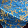 1910 - Tres beau coupon de tissu ameublement fruits jaune fond bleu 140 x 300