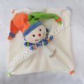 Doudou Plat Lutin Arlequin Ecru Bonnet Vert Et Orange Collerette Bleu BabyNat