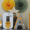 Lettres prénom thème Hibou en jaune et gris