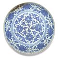 A large blue and white 'Peony' charger, Ming dynasty, 15th century