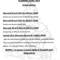Planning du mois d'Avril 2014