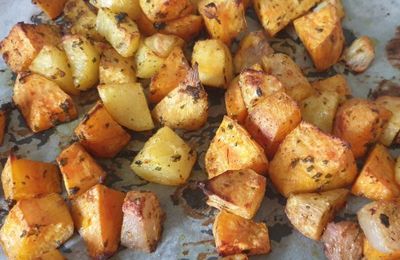 PATATE DOUCE ET POMMES DE TERRE RÔTIES AU PARMESAN