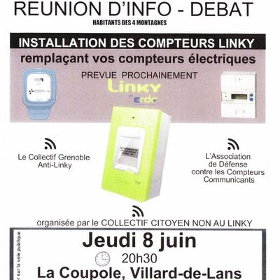 Réunion d'info/débat LINKY, jeudi 8 juin, 20h30, à la Coupole de Villard-de-Lans