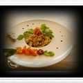 Risotto roquette, basilic, fourme d'Ambert, noix, abricots secs....