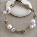 Bracelet lin &amp; perles Réf.BRACELET3PERLES -