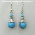 Boucles d'Oreilles Style Tibétain Janhavi Perles Turquoise Argent du Tibet