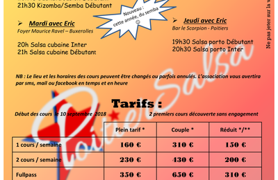 Tarifs et cours - Saison 2018 2019