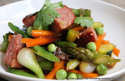 Wok de légumes de printemps et saucisse de Morteau !!