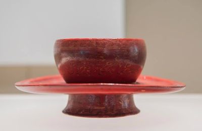 Red lacquer cup stand with gilt decoration, Yuan-Ming Dynasty, 14th century