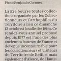 52e Bourse toutes collections à Belfort, l’article de L’Est Républicain annonçant la manifestation du 13 octobre 2024