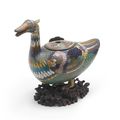 A cloisonné enamel duck-shaped incense burner and cover, 16th-17th century