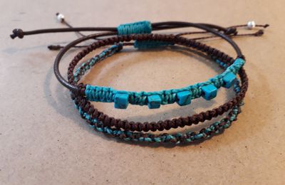 Lot de 3 bracelets en macramé et perles de Howlite turquoise