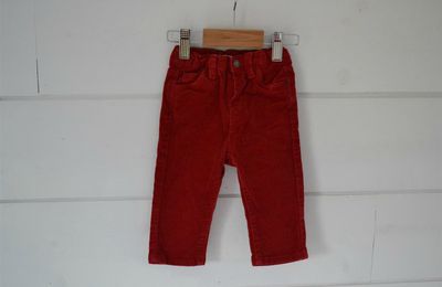 Pantalon en velours milleraie rouge, taille ajustable Obaibi -6M