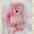 Doudou Peluche Ours Longs Poils Rose Et Blanc CMP 30 cm