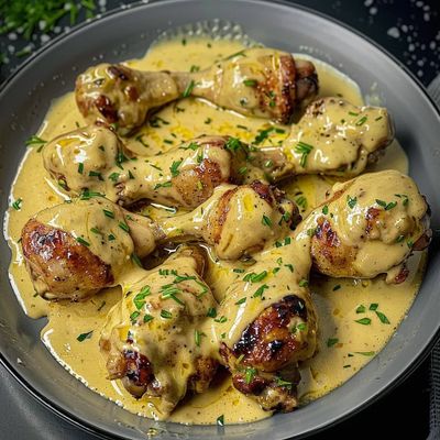Pilons de poulet à la crème et moutarde savoureux 🍗