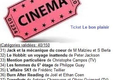 Défi Cinéma, catégories 40, 49, 48, 63, 107, 3, 32, 58, 45 et 88 ... # 40/150