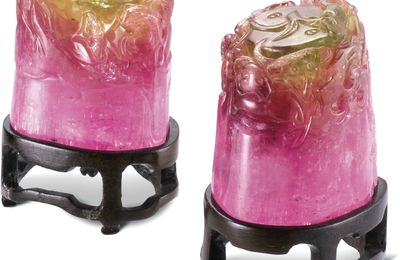 A pair of tourmaline ‘lingzhi’ seals, Qing dynasty, 18th century