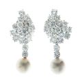A Pair Of Cultured Pearl, Diamond And Platinum Ear Pendants, By Ruser