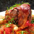 souris d'agneau braisée, cocos frais à la tomate et aux herbes du jardin