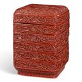 A carved cinnabar lacquer tiered box and cover, Yuan dynasty