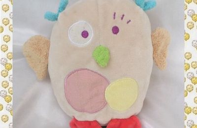 Doudou Peluche Chouette Hibou Beige Rond Rose Jaune Nounours