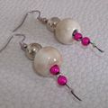 Boucles d'oreilles beiges et fuchsia : Les romantiques