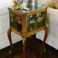 A Louis XV-XVI transitional Chinese and European black and gilt lacquer and tulipwood table à ouvrage circa 1765