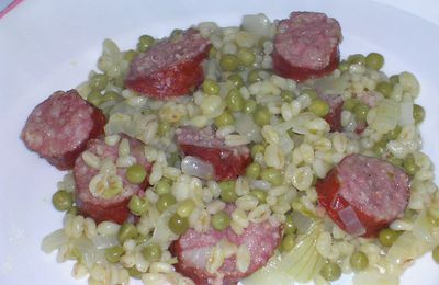 Blesotto à la saucisse fumée et petits pois