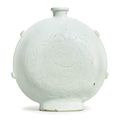 A rare white-glazed pilgrim's flask, Yuan dynasty