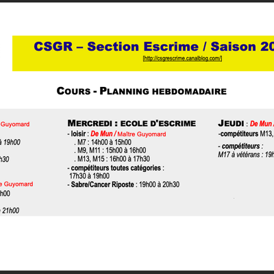 Planning hebdomadaire saison 2023-2024