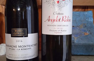 Morey Coffinet : Chassagne-Montrachet : Premier Cru : La Romanée 2016, Montagne Saint Emilion : Château Angelot Robin 2019 