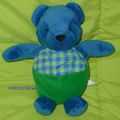 Doudou peluche ours bleu vert Berchet 