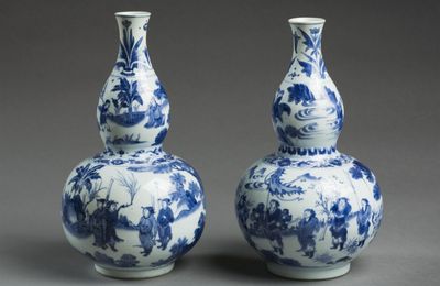 Pair of Chinese gourd-shaped vases, porcelain, c 1635-40, at Ickworth House, Suffolk