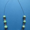 Collier fimo : tons vert, bleu, beige