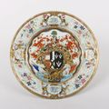 Plate with Arms of Okeover impaling Nichol, Chinese, c.1740.