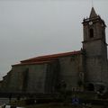 photos: église de Noja, coquille en pierres, église et pont romain avant Guemes.