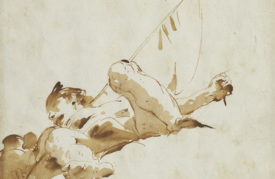 Giovanni Battista Tiepolo (Venise 1696 - 1770), Figure plafonnante avec un étendard et un vase