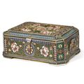 A Large Russian Gilded Silver and Shaded Enamel Trunk-Form Box, The Eleventh Artel, Moscow, circa 1910