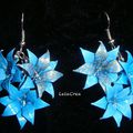 VENDUES - Origami - Boucles d'oreilles 3 Fleurs bleues dorées