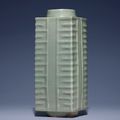 A Longquan celadon cong-form vase, Yuan dynasty (1279-1368)