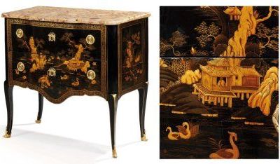Commode à léger ressaut en laque européenne. Epoque Transition. 