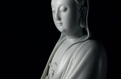 An exceptionally large and rare Dehua figure of Guanyin, Ming dynasty, 16th-early 17th century, He Chaozong impressed seal mark