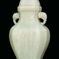 A large greenish-white jade facetted baluster vase and cover, 18th century