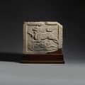 A very rare white marble 'Mythical beast' stone panel, early Tang dynasty (618-907)