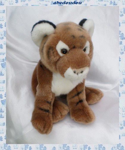 Peluche Doudou Tigre Assis Marron Et Blanc Gipsy 22 cm